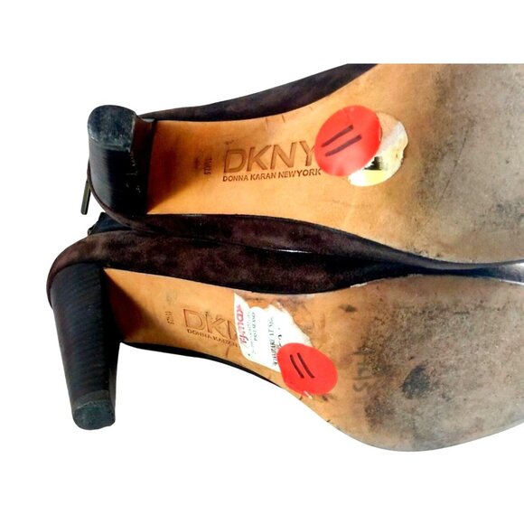DKNY Women's Size 11 Brown Suede & Leather Ankle Boots With Back Zipper Closure - Picture 7 of 10